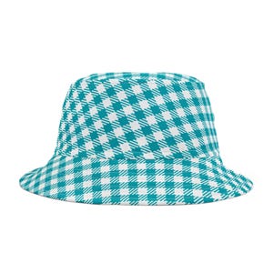 Gingham Bucket Hat in Sky Blue, White Stitching, 2 Sizes Available, Summer Fashion, Trendy Beach Hat for Women & Men