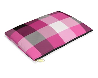 Plaid Pink Makeup Bag - Cosmetic Pouch, Toiletry Bag, Travel Organizer, Beauty Case, Zipper Clutch