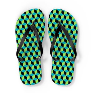Designer Blue Green Black Cubes Flip Flops Comfortable and Stylish Summer Footwear Perfect Beach Accessory XL