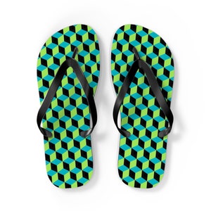 Designer Blue Green Black Cubes Flip Flops Comfortable and Stylish Summer Footwear Perfect Beach Accessory L