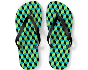 Designer Blue Green Black Cubes Flip Flops - Comfortable and Stylish Summer Footwear - Perfect Beach Accessory