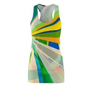 Women's Racerback Dress Green & Yellow Ray Print, Comfortable Polyester, Sporty Fit Ideal Gift for Her image 2