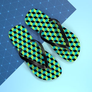 Designer Blue Green Black Cubes Flip Flops Comfortable and Stylish Summer Footwear Perfect Beach Accessory image 4