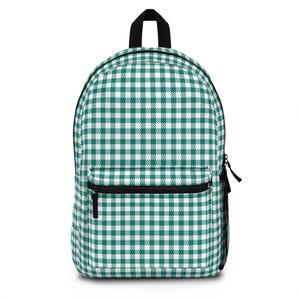 Gingham Green White Backpack for Women & Teens, Lightweight School Bag with Spacious Compartments, Stylish Checkered Pattern