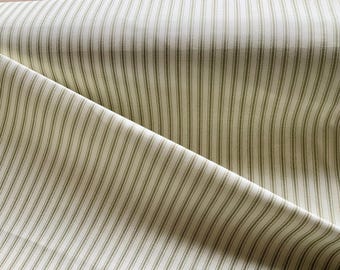 French Ticking Fabric, Sage Green, 100%  Cotton, Per Meter