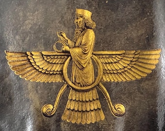 Handmade Gold Faravahar Print: Zoroastrian Persian Symbol Art