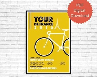 2016 Tour De France Digital Poster Print : PDF Instant Download, Special Edition Paris Modern Bicycle Race Wall Art, Handmade Design