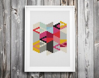 modern geometric triangles cross stitch pattern ++ vintage modern diy craft ++ PDF