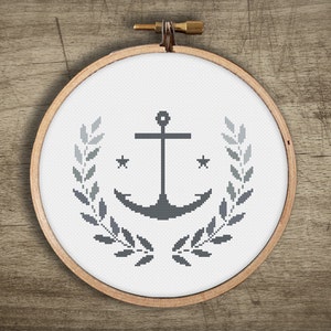 nautical sailor cross stitch pattern ++ anchor leaf wreath ++ easy modern diy ++ pdf INsTAnT DOwNLoAD ++ embroidery ++ handmade design