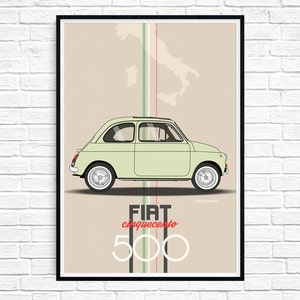 fiat 500 poster print fiat cinquecento VERDE green italian modern wall art INsTAnT DOwNLoAD handmade design image 1