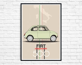 fiat 500 poster print ++  fiat cinquecento VERDE green ++ italian modern wall art  ++ INsTAnT DOwNLoAD ++ handmade design