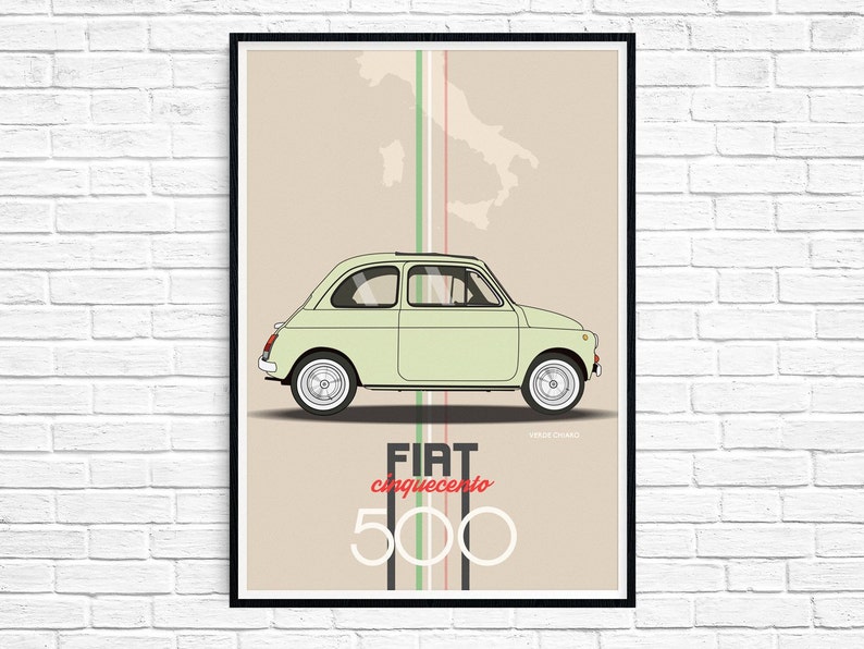 fiat 500 poster print fiat cinquecento VERDE green italian modern wall art INsTAnT DOwNLoAD handmade design image 1
