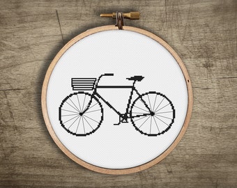 classic bicycle cross stitch pattern ++ retro modern basket bike ++ beginner ++ pdf INsTAnT DOwNLoAD ++ easy diy ++ handmade design