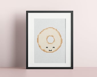 Cute Small Mini Vanilla Plain Donut Cross Stitch Pattern : PDF Instant Digital Download, Kawaii Counted DIY, Easy Embroidery Fun Craft Art