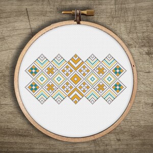 Mosaic Tile Geometric Cross Stitch Pattern : Retro Quilt Modern Diamond Triangles, PDF Instant Download, DIY Craft, Easy Beginner Embroidery