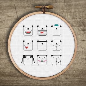 Patrón de punto de cruz de panda: Patrón de animales, Kawaii, Impresión de descarga instantánea en PDF, bordado asiático de bricolaje, diseño hecho a mano, arte de pared de píxeles