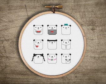 Panda Cross Stitch Pattern : Animal Pattern, Kawaii, PDF Instant Download Print, DIY Asian Embroidery, Handmade Design, Pixel Wall Art