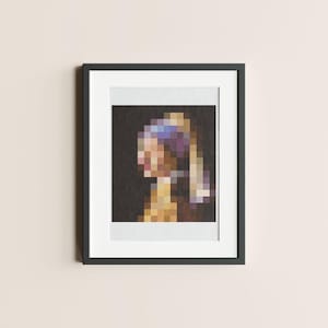 Schema punto croce &quot;Ragazza con l&#39;orecchino di perla&quot; in PDF / Download immediato / Schema ricamo moderno da parete / Disegno ricamo Vermeer Art