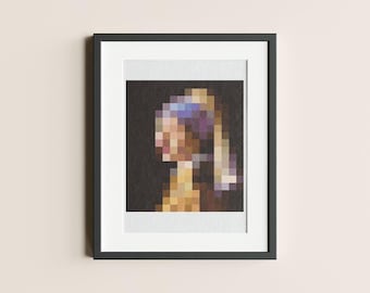Girl With A Pearl Earring Cross Stitch Pattern PDF | Instant Download | Modern Embroidery Chart Wall | Vermeer Art Needlework Design
