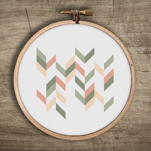 Chevron Green Arrows Modern Cross Stitch Pattern : Retro Stripes, Vintage Pastel Mosaic, Geometric Embroidery, PDF Digital Instant Download
