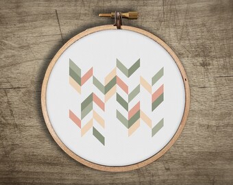 Chevron Green Arrows Modern Cross Stitch Pattern : Retro Stripes, Vintage Pastel Mosaic, Geometric Embroidery, PDF Digital Instant Download