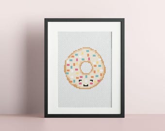 Cute Small Mini Vanilla Sprinkles Donut Cross Stitch Pattern : PDF Instant Digital Download, Kawaii Counted DIY Easy Embroidery Craft Art