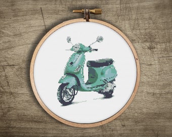 modern cross stitch pattern ++  retro vespa ++ vintage italian motorcycle ++ pdf INsTAnT DOwNLoAD ++ diy craft ++ handmade design