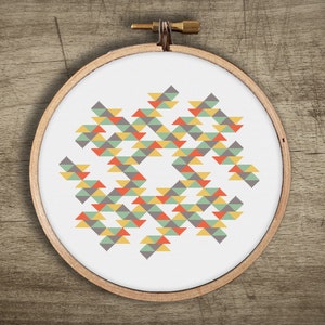 Geometric Modern Triangle Design Cross Stitch Pattern : Retro Unique, PDF Instant Download, DIY Craft, Beginner Counted Embroidery Hoop Art