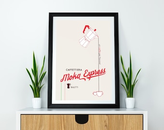 Coffee Poster Art Print : Baletti Caffè Espresso Cafe Retro, Italian Modern Trendy Wall Art, Digital Download, Custom Moka Kitchen Decor