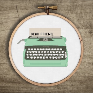 typewriter vintage retro cross stitch pattern ++ modern diy craft ++ pdf  INsTAnT DOwNLoAD ++ handmade design