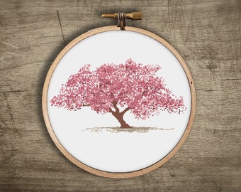 asian cherry blossom tree cross stitch pattern ++ vintage modern bonsai  ++ diy craft++ PDF