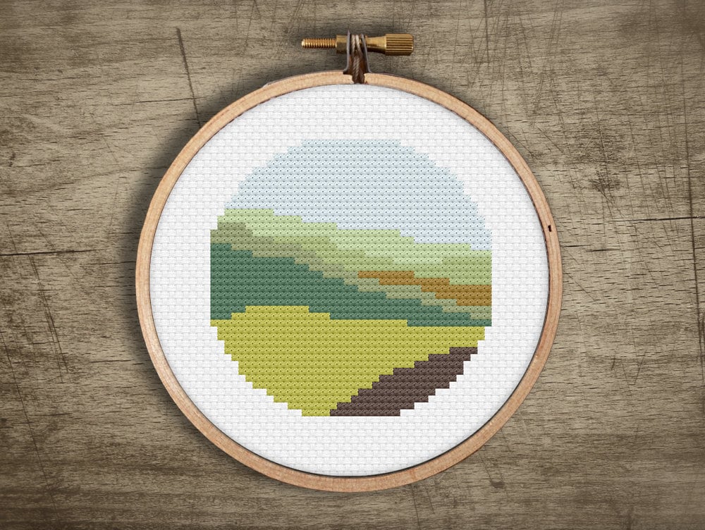 modern abstract painting embroidery handmade design pdf INsTAnT DOwNLoAD small diy project hill landscape cross stitch pattern