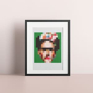Frida in grün Kreuzstichmuster: Modernes Selbstporträt Wandkunst, PDF Sofortiger Download Druck, Tile Pixel Art, Mosaik Stickerei