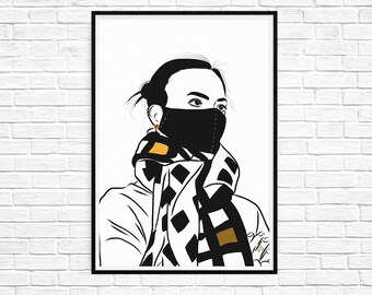 art portrait ++ city girl scarf mask ++ digital vector art ++ modern wall art  ++ INsTAnT DOwNLoAD ++ handmade design