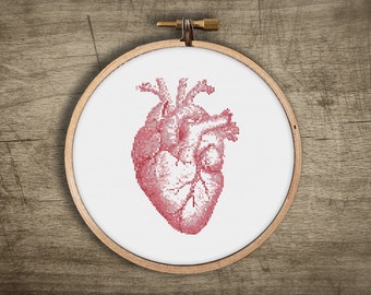 raw heart cross stitch pattern ++ i love you ++ diy craft ++ PDF