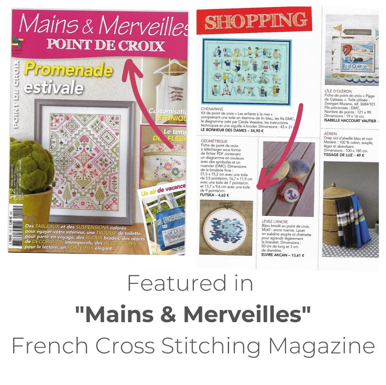 Futska design works created a unique geometric cross stitch pattern that was featured in a French Cross Stitch Magazine.  Mains & Merveilles : Point De Croix.  Award winning design.  Our patterns are perfect for any gift or for home wall art decor.