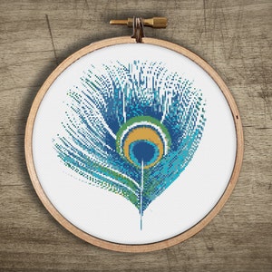 Feather Peacock Cross Stitch Pattern : Spring Vibrant Bird, PDF Instant Download, Embroidery Art, Nature, Handmade Design, DIY Craft