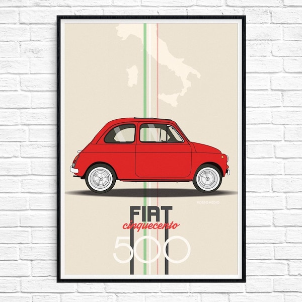 fiat 500 poster print ++  fiat cinquecento ROSSO red ++ italian modern wall art  ++ INsTAnT DOwNLoAD ++ handmade design