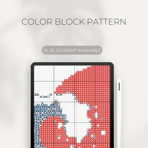 Color block pattern for our unique cross stitch patterns by Futska.  Immediate pdf digital download.  Easy to read patterns are both in color and black and white.  Each block counted pattern symbols you can match the color and shape.  Easy to read.