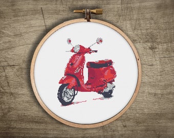 italian vespa cross stitch pattern ++ retro vintage motorcycle ++ diy craft ++ PDF