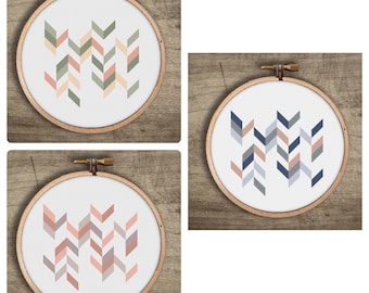Cross Stitch Book Geometric Series : 3 Patterns Set, PDF Instant Download, Chevron Stripes, DIY Craft, Easy Beginner Embroidery Wall Art