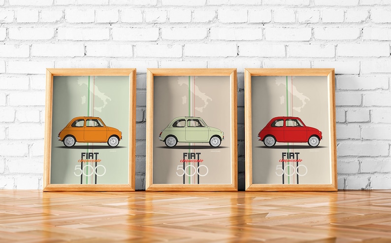 fiat 500 poster print fiat cinquecento VERDE green italian modern wall art INsTAnT DOwNLoAD handmade design image 3