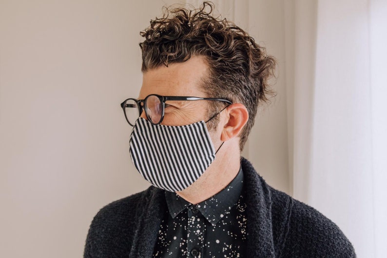 Black and White Striped Face Mask with Nose Wire Washable Etsy