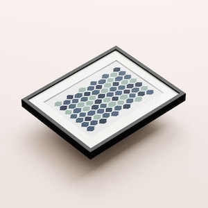 Hexagon Mosaic Tiles Cross Stitch Pattern : Modern Retro Bee Hive, Vintage Blue Wall Art, Geometric Embroidery, PDF Digital Instant Download