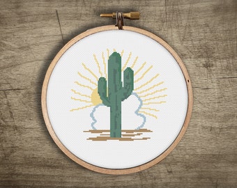 cactus cross stitch pattern ++ arizona sunrise ++ pdf INsTAnT DOwNLoAD ++ diy modern craft ++ handmade design