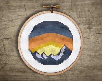 Mini Mountain Sunrise Modern Cross Stitch Pattern : Nature Embroidery, PDF Instant Download Print, Small Scenic Landscape National Park