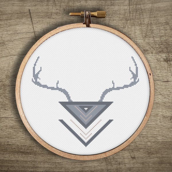 geometric deer antler cross stitch pattern  ++ forest animal  ++ diy craft ++ PDF