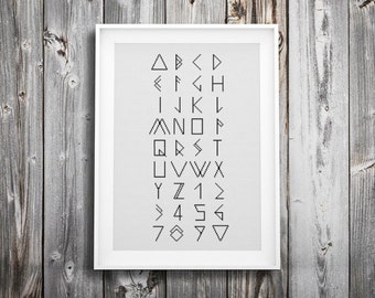 geometric triangle FONT cross stitch pattern ++ complete alphabet + numbers ++ pdf INsTAnT DOwNLoAD ++ modern abc ++ handmade design