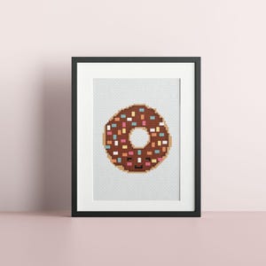 Cute Small Mini Chocolate Sprinkles Donut Cross Stitch Pattern : PDF Instant Digital Download, Kawaii Dessert DIY Easy Embroidery Craft Art