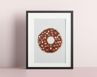 Cute Small Mini Chocolate Sprinkles Donut Cross Stitch Pattern : PDF Instant Digital Download, Kawaii Dessert DIY Easy Embroidery Craft Art